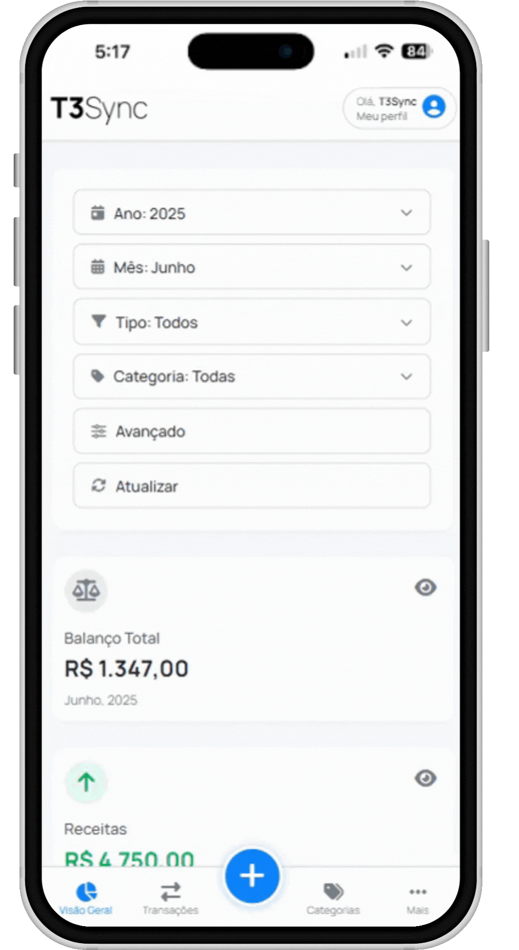 Preview do Dashboard T3Sync